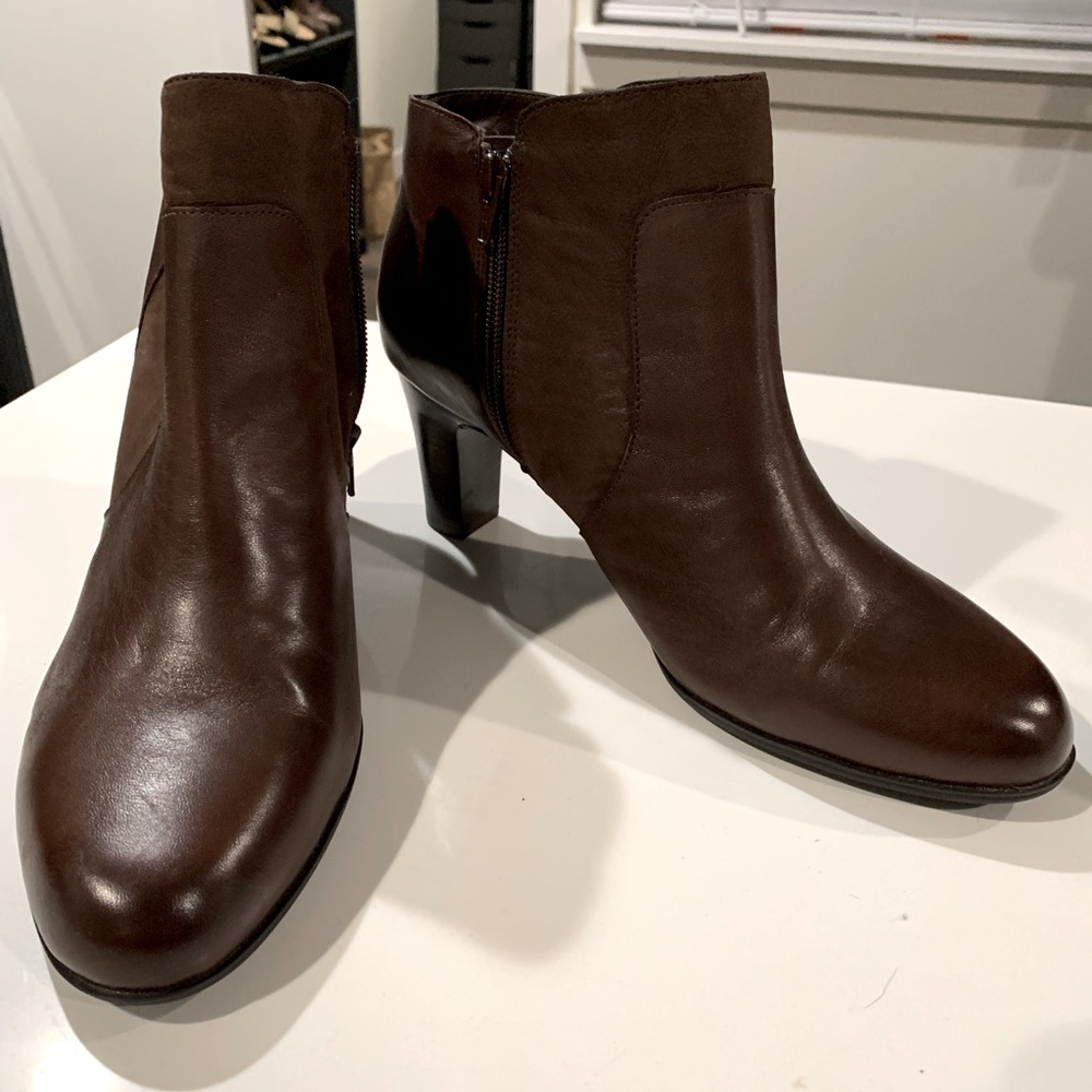 Abeo Vickie Brown Leather Suede Contrast Ankle Boots, size 11